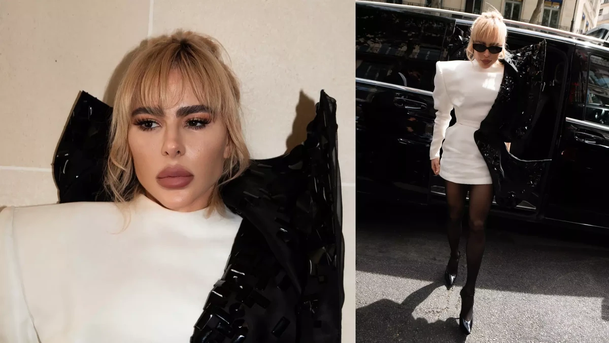 Em Paris, Juliana Herc veste look exclusivo de Stéphane Rolland em desfile